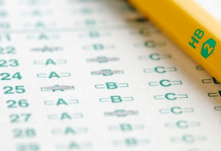 Optical scan answer sheet with #2 pencil representing education testing.